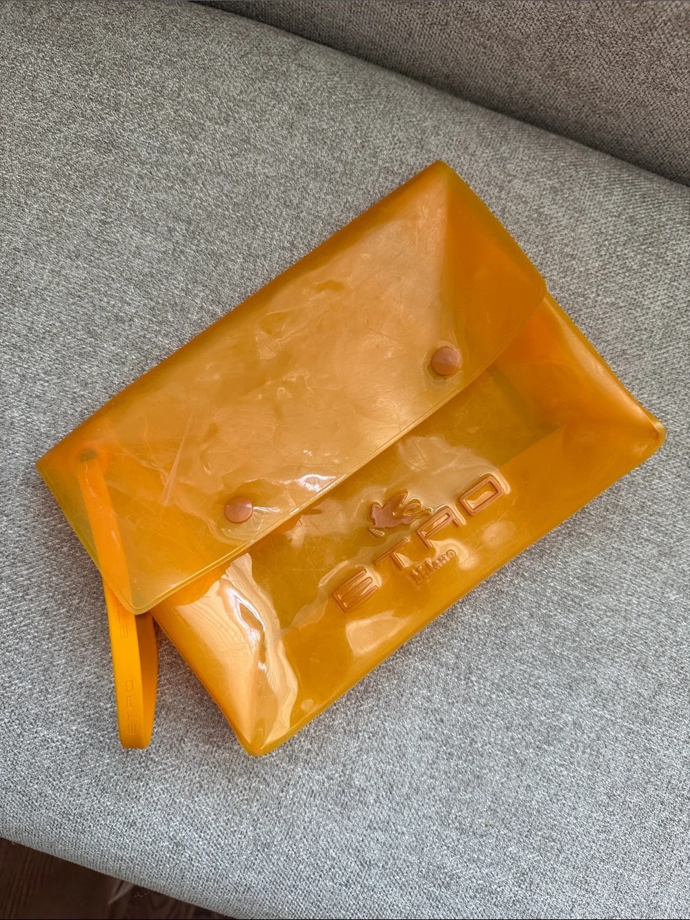 Etro Shiny Orange Vinyl Wristlet Clutch
